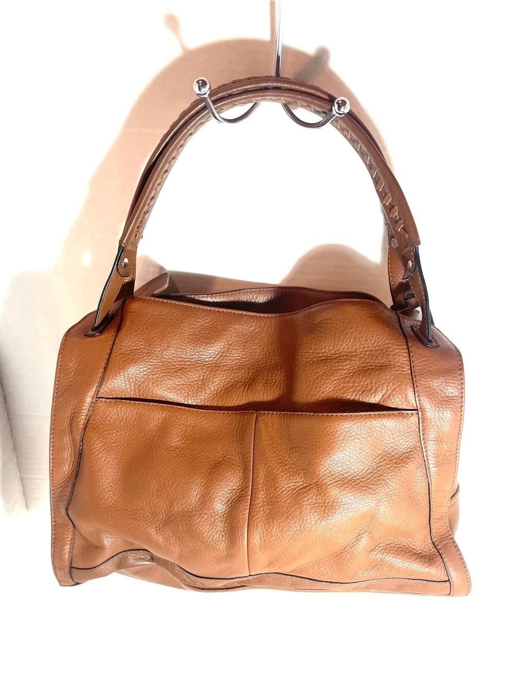 Jessica Simpson Cognac Faux Pebbled Leather Woven Boho Satchel Handbag - Picture 3 of 16